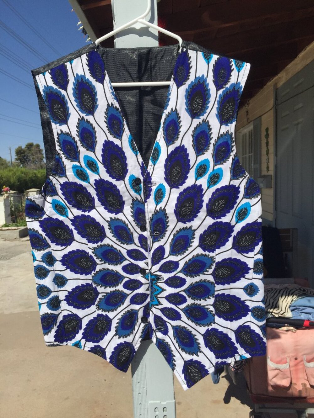 Bespoke African Wax Print Vest-Custom Ankara Peacock Design-MARU.I Lining-Size M